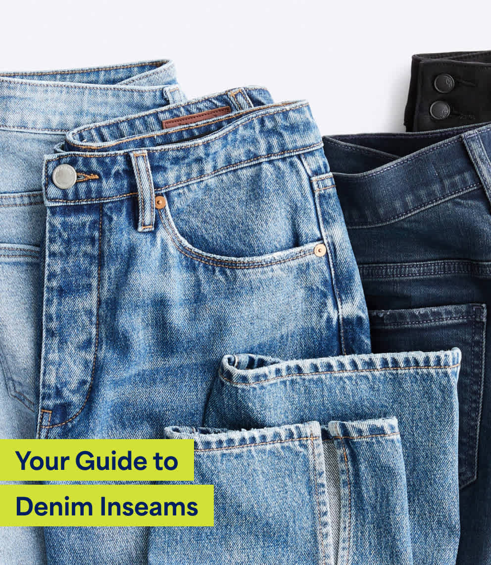 Folded Stitch Fix women’s jeans. Text reads: Your Guide to Denim Inseams.