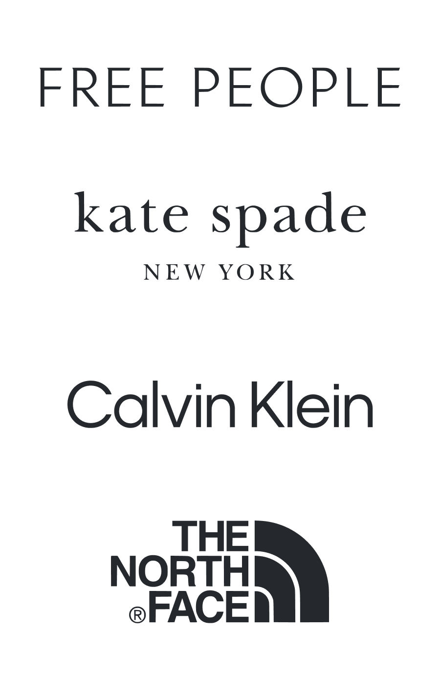 Stitch Fix brand logos including Free People, Kate Spade New York, Calvin Klein, The North Face